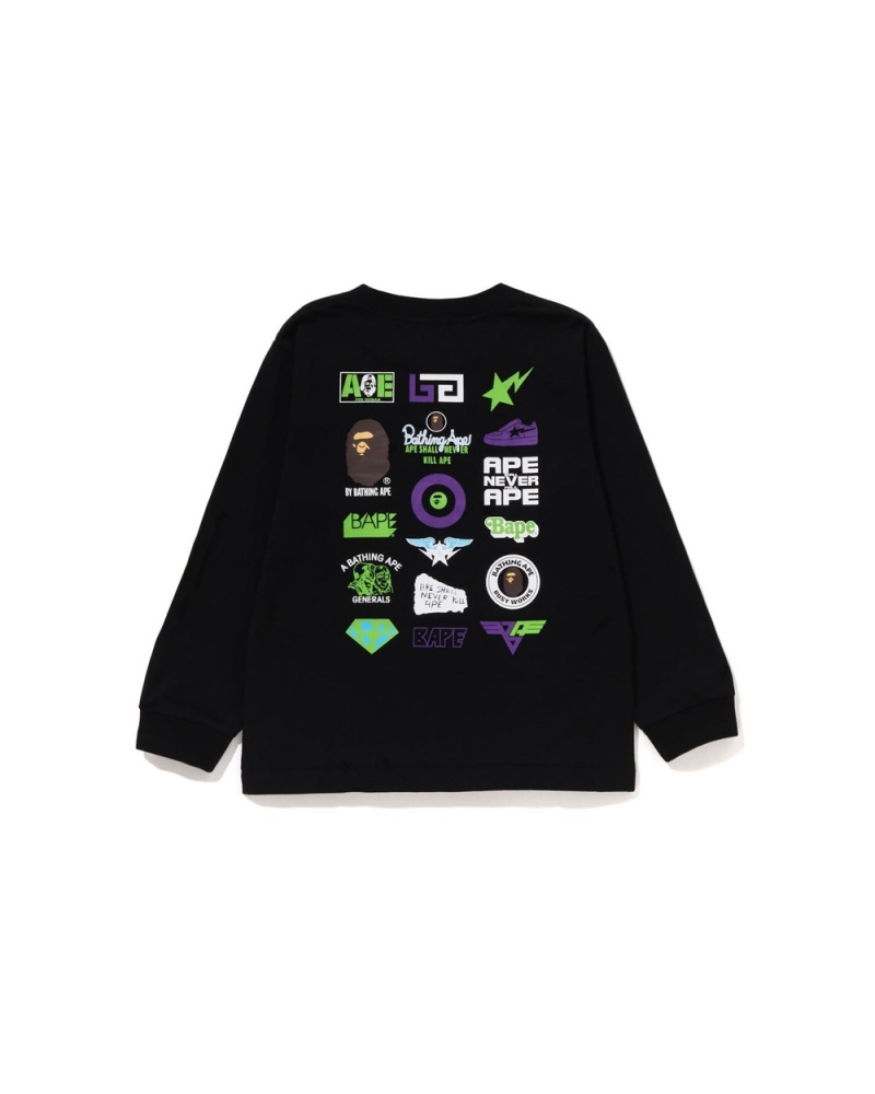 Hauts Bape Multi Logo L/S Noir Enfant | FEI-88758361